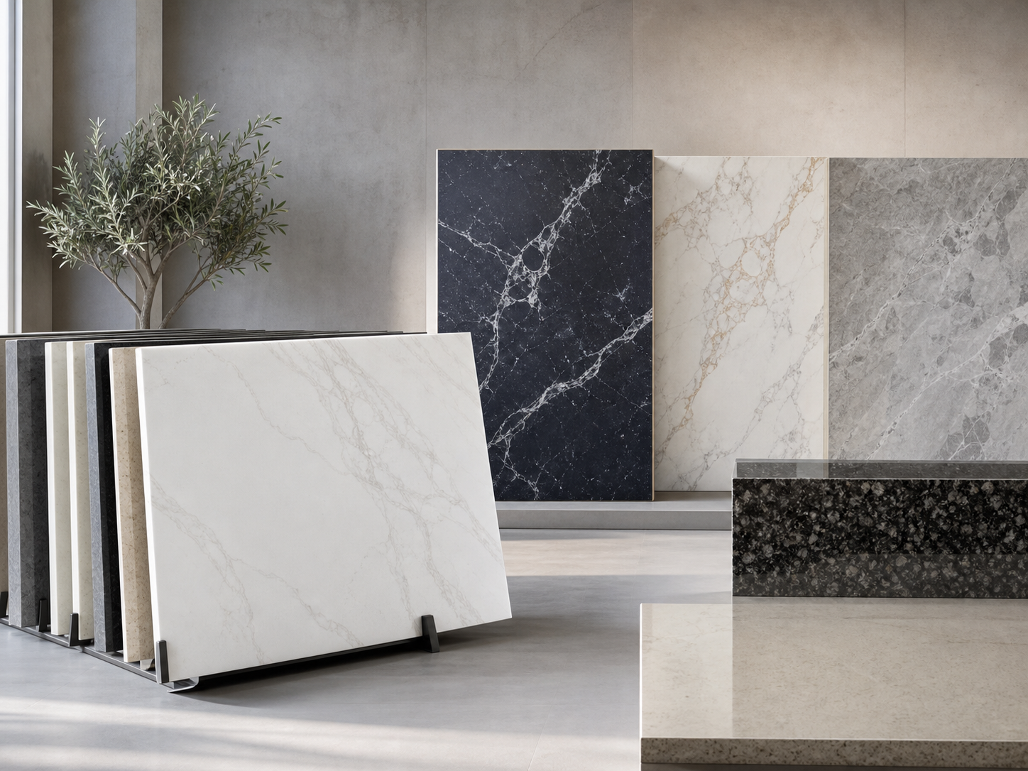 Premium stone slab surfaces for architectural applications